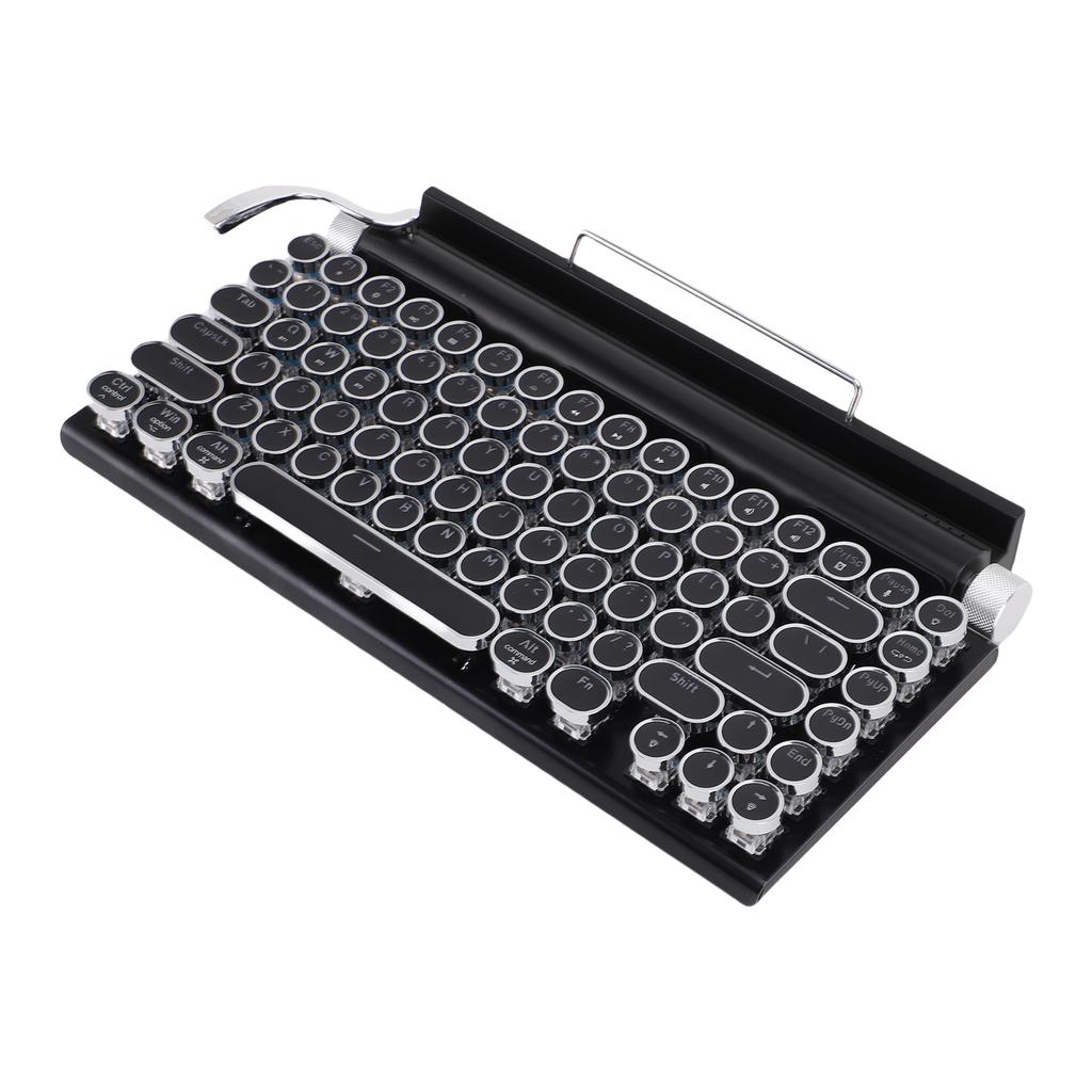 Retro Typewriter Keyboard BT Punk Round Keycap Metal Frame Wireless Mechanical Keyboard for Tablet Computer Phone Black