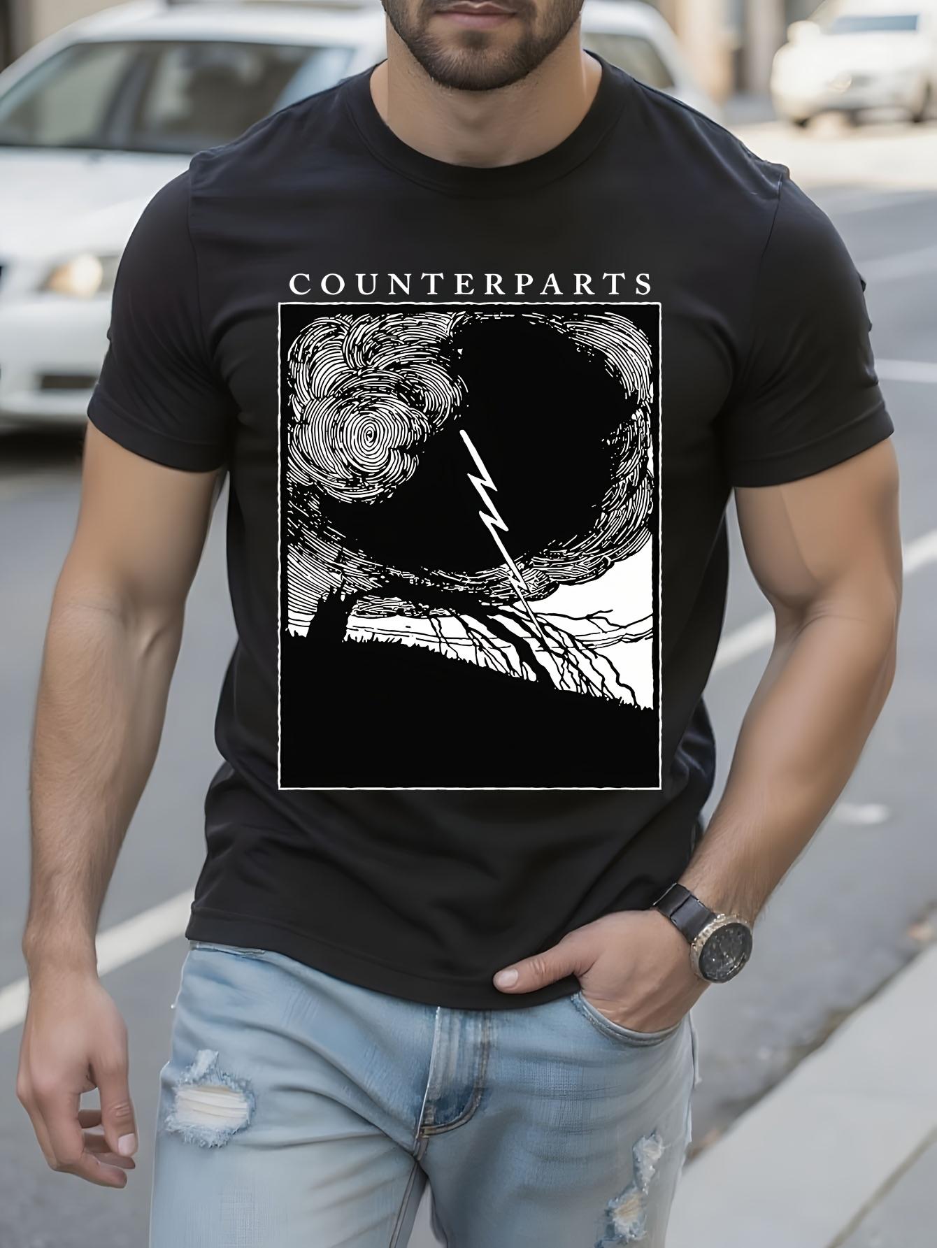 Digital Counterparts 003 Graphic - Black with White Dramatic Lightning & Tree Design T-shirt XXXL