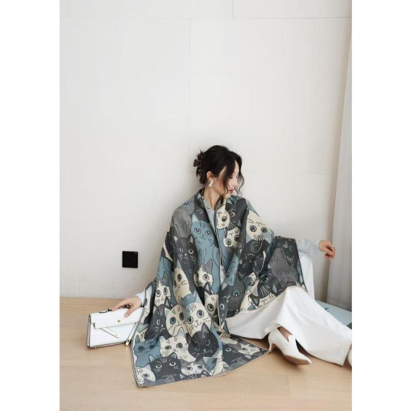 Women S Double Sided Faux Cashmere Warm Shawl Fashion Versatile Cape Scarf