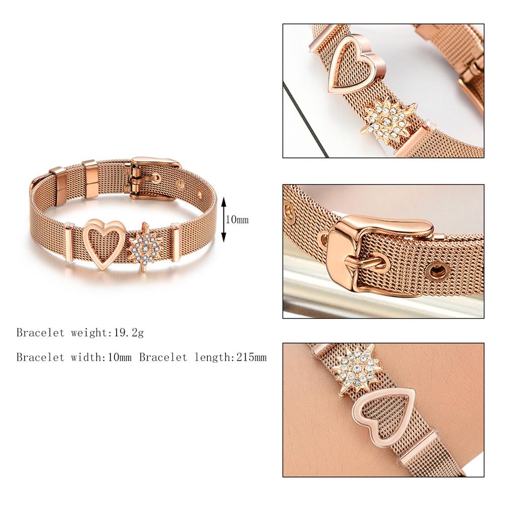 Fashion Stainless Steel Mesh Bracelet Band Women Adjustable Slide Charms Bangle (D)