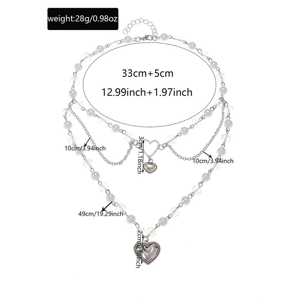 Collier à chaîne en perles artificielles pour filles avec pendentif cœur multicouche Été