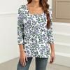 Women's T Shirt Tee Print 3/4 Sleeve Daily Weekend Fashion Basic Square Neck  Regular Top
