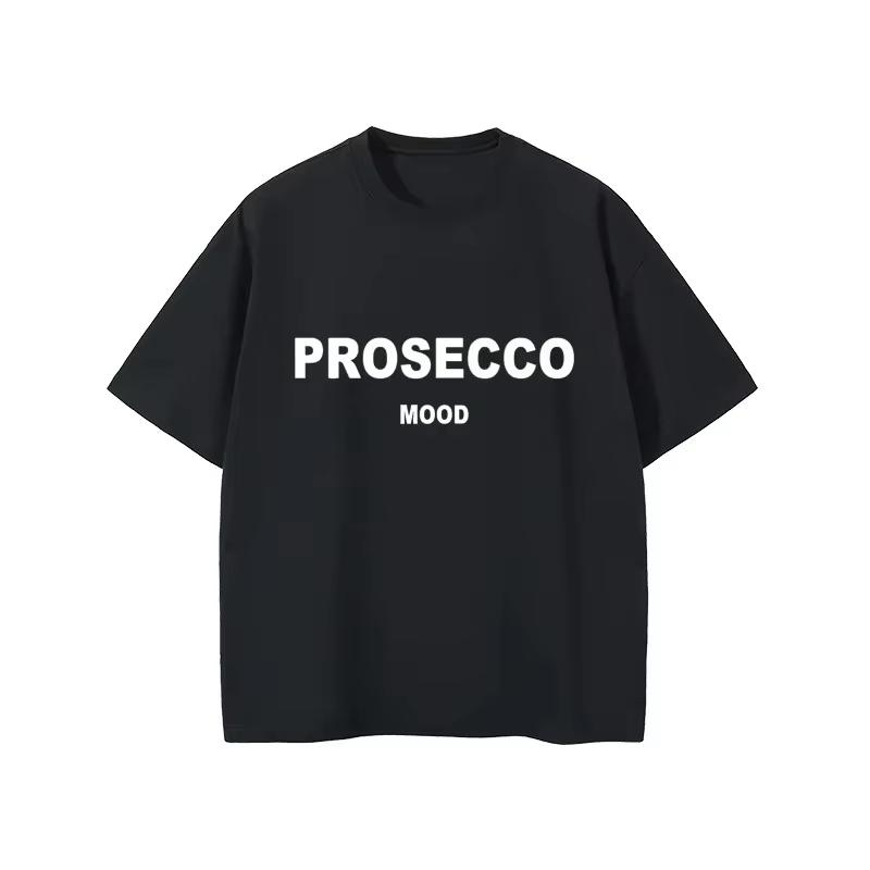 PROSECCO MOOD Letter Graphic Printed Cotton TShirts Women Summer Oversize Female Clothing Soft Round Neck Lady Y2k Tops