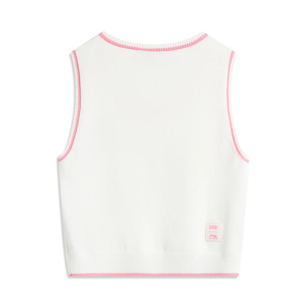 Li Ning X League Of Legends Color Block Letter Round Neck Comfortable Breathable Versatile Sleeveless Vest Women Tops Champagne-White AVSV090-1