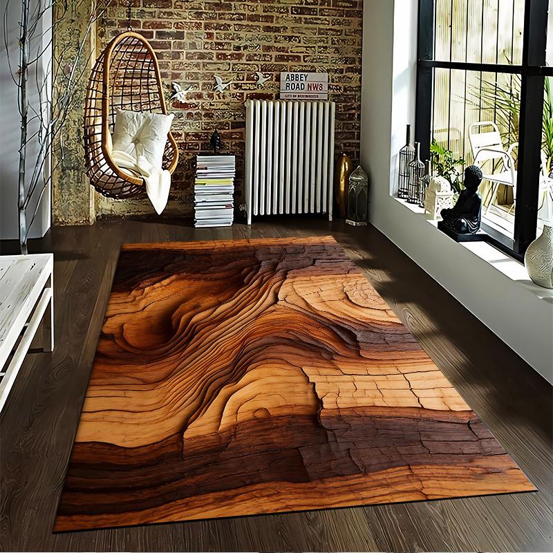 Realistic 3D Wooden Texture Pattern Carpet, Rustic Home Decor Rug Suitable for Use As an Anti-slip for Living Room Bedroom Sofas