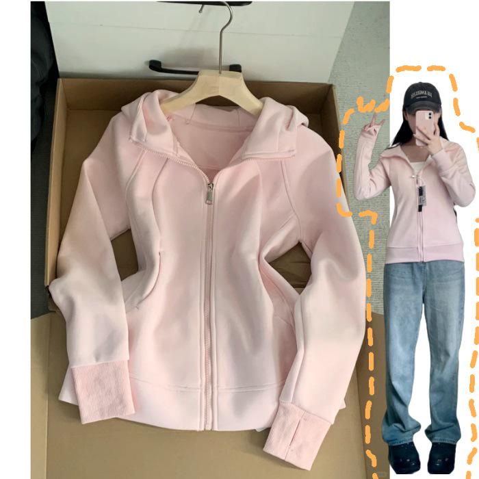 Spot Black Slim Fit Waist-Cinched Hooded Sweatshirt for Women, Autumn New Style, Slimming & Versatile Fall Wear.