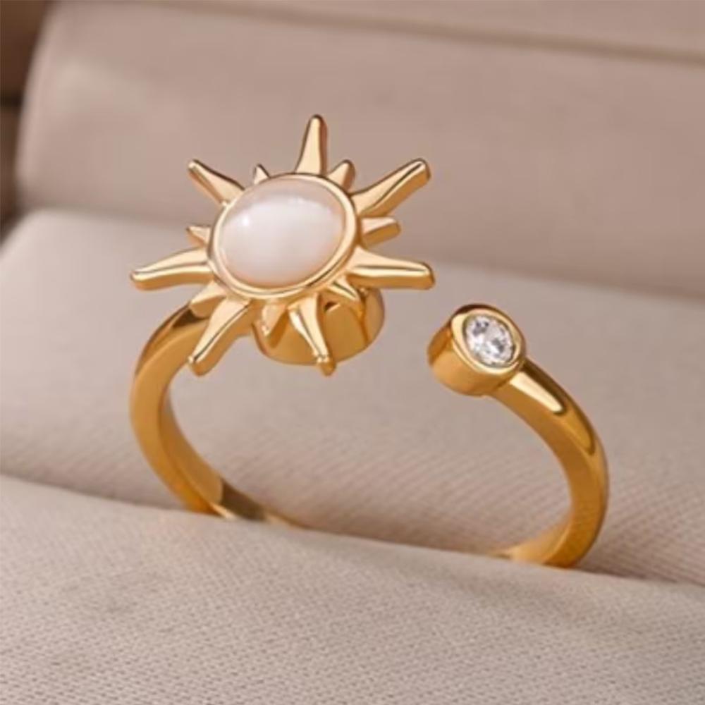 Sun Cat Eye Stone Rotating Opening Ring, Female Adjustable Zircon Stress Relieving Fingertip Gyro Ring, Anti Anxiety And Str