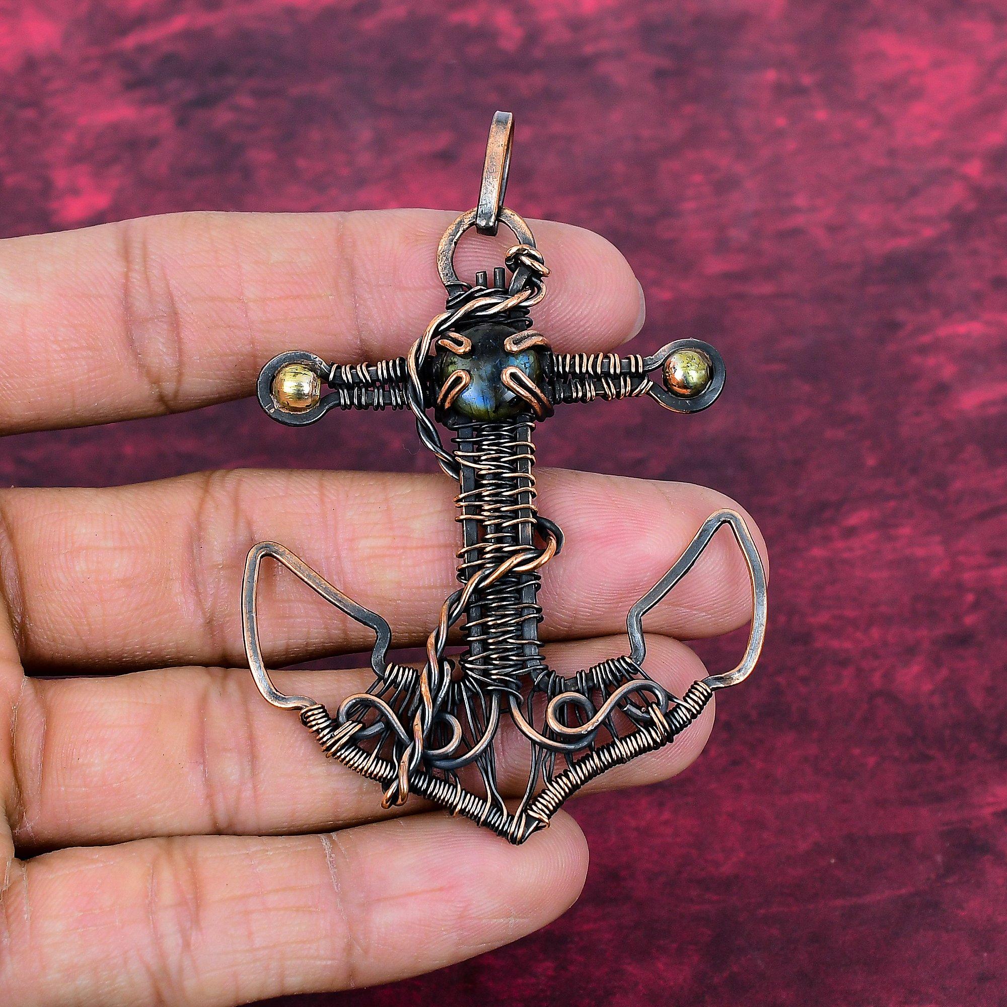 Labradorite Pendant Anchor Jewelry Copper Wire Wrapped Pendant Gemstone Jewelry