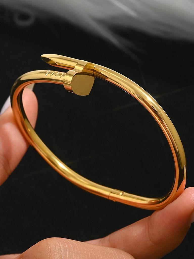 Stainless Steel Retro Hollow Bracelet with Color Diamond Plating