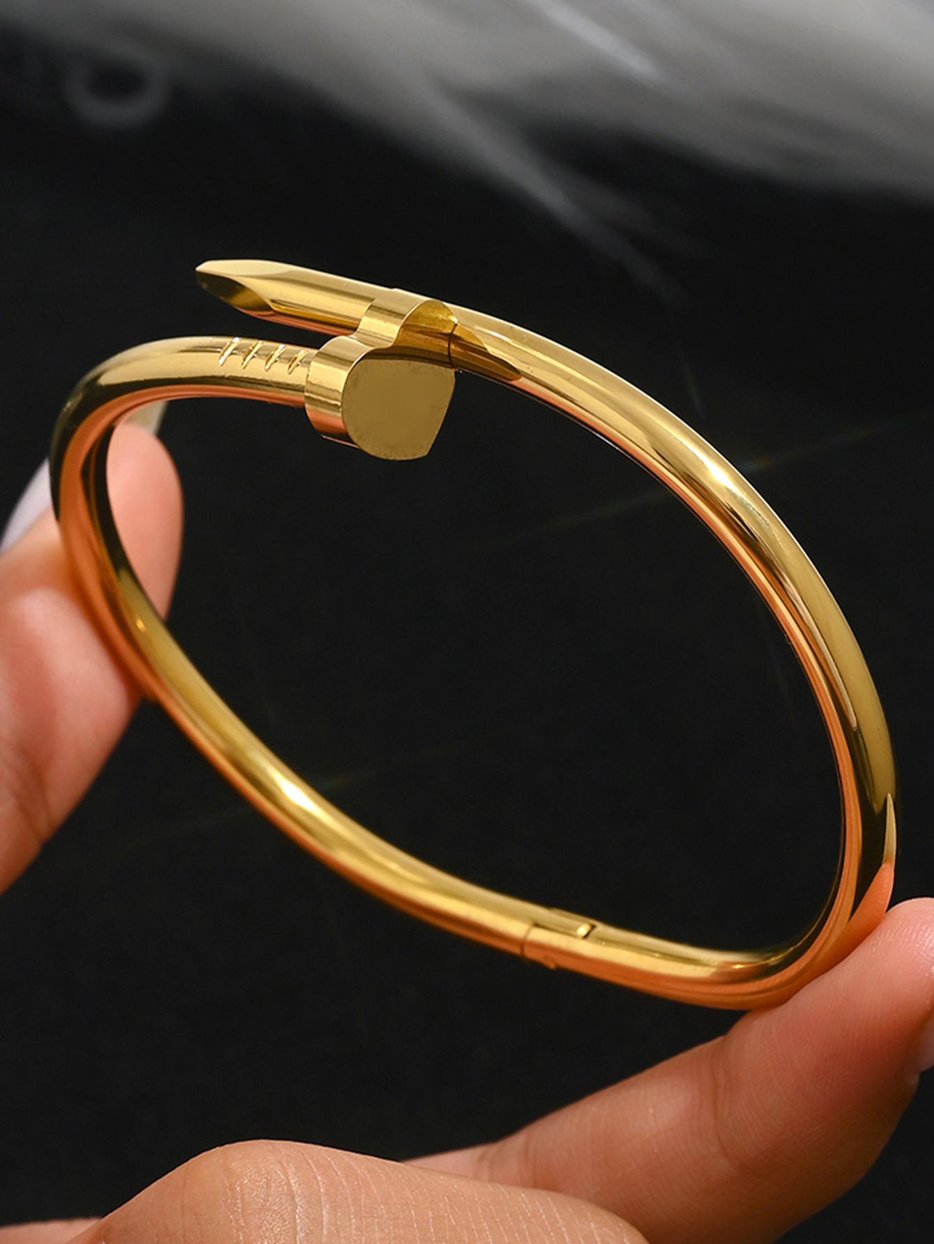 Ретро полый браслет из нержавеющей стали с цветным алмазным покрытием