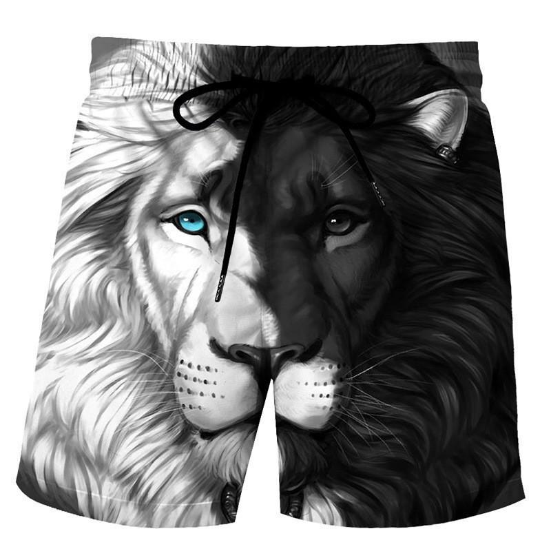 Summer Men s 3D Lion Series Printed Beach Pants Fashion Versatile Breathable Trend Casual S