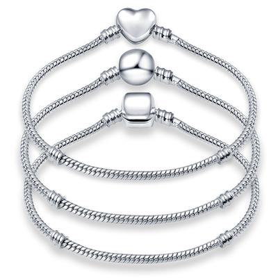 Heißer Verkauf 6,69-8,26'' Versilbert Mode Liebe Runde Perle Schlangenkette Armband Passend für Original DIY Charms Perle Feine Schmuckherstellung