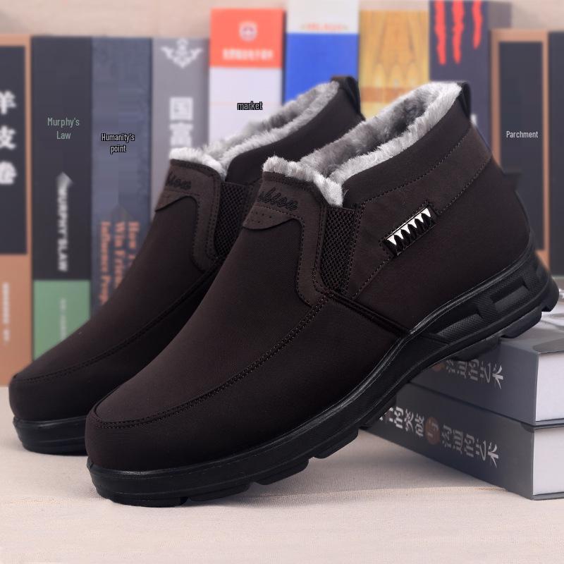 Men's Winter Polyurethane Thick Cotton Boots - Soft Sole, Warm Old Beijing Style for Elderly