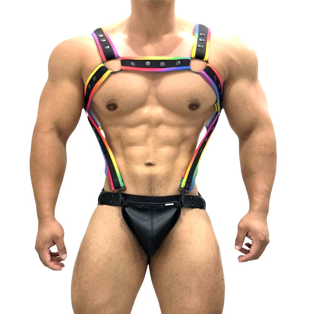 Men's Leather Body Harness Bondage Thong