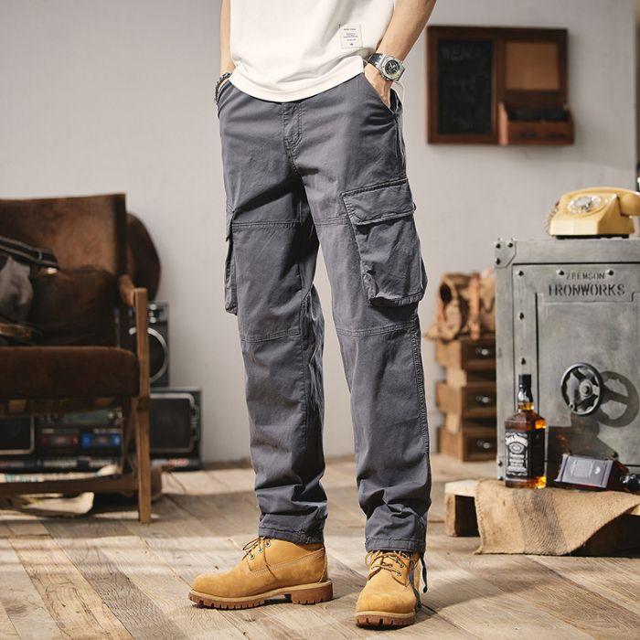 Men Fashion Military Cargo Pants Regualr Straight Fit Cotton Camouflage Green Black Grey Color Trousers 38 серый