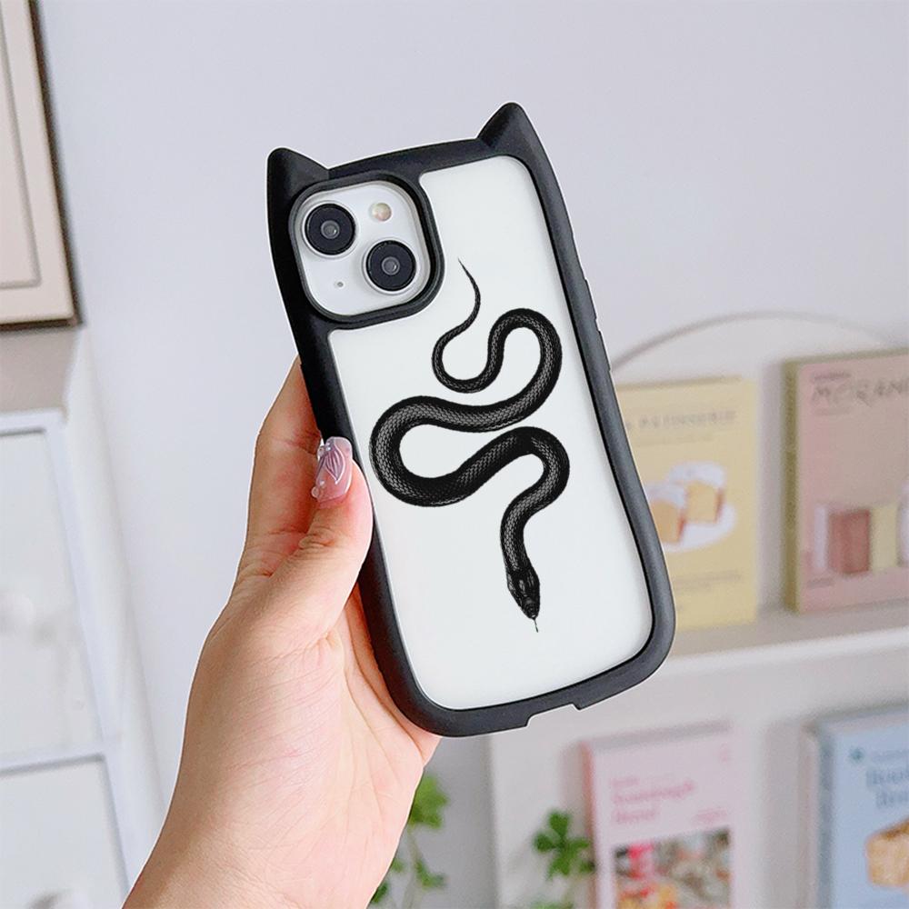 

Мягкие чехлы для телефонов с кошачьими ушками для iPhone 16 15 13 12 11 Pro Max 14 Plus XR TPU Anti-Drop Прозрачная акриловая задняя крышка N71 Black Gold Snake for iPhone 16