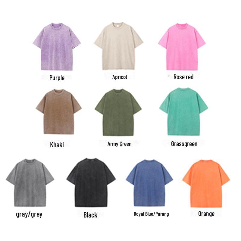 [230g Washed Oversized Distressed Drop Shoulder T-shirt] Cross-Border Trendy European & American Print.