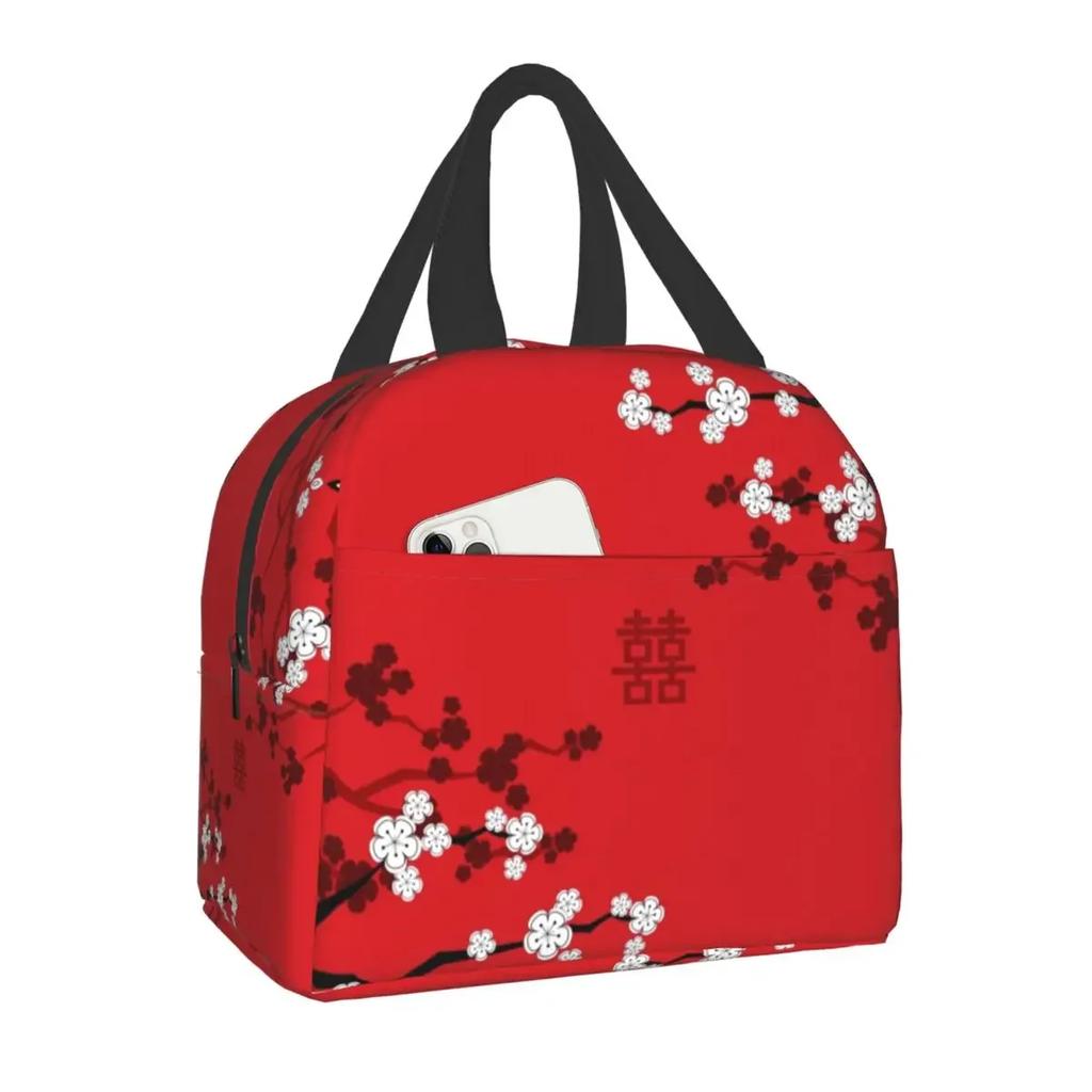 Japanese Sakura Cherry Blossoms Insulated Lunch Bags for Women Resuable Thermal Cooler Flowers Bento Box Kids School Children