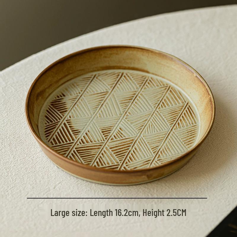 Japanese Retro Style Ceramic Herringbone Dinner and Dessert Plate 5.1 inches