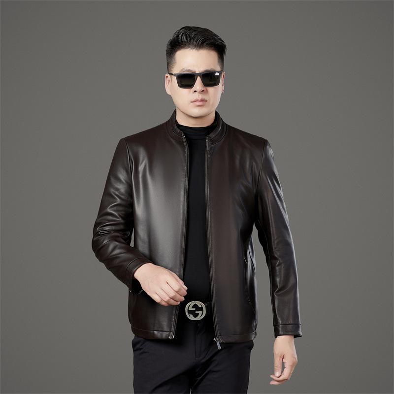 Vielseitige Lammlederjacke für Herren im Frühling und Herbst, Dünne Lederjacke, Samt-Papa-Jacke für die Mitte des Lebens