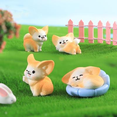 2Pcs Durable Adorable Decorative Colorfast Mini Small Fennec Fox Figurine Statue Micro Landscape Ornament