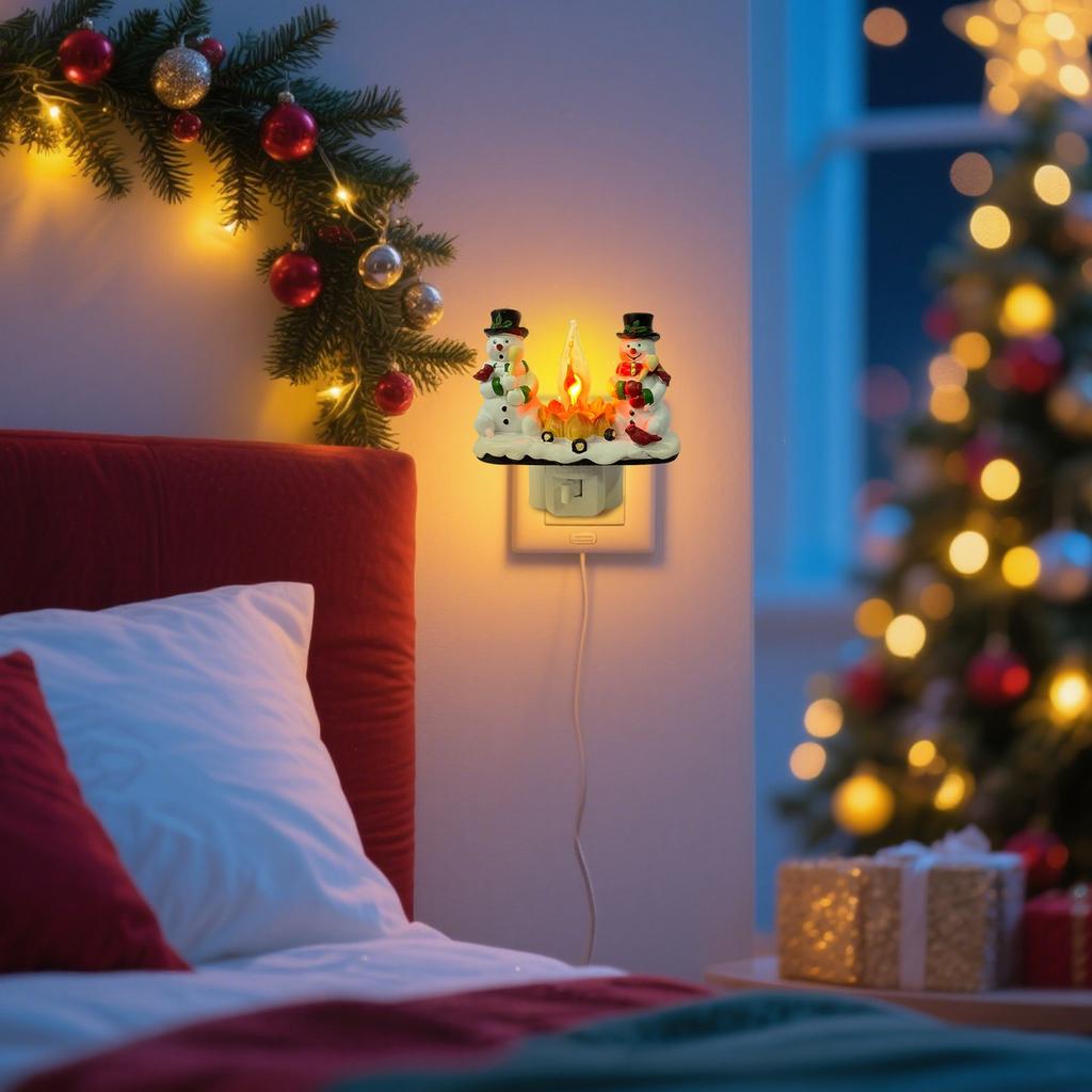Vánoční noční světlo, 3D vánoční sněhulák noční světlo, Štědrovečerní blikající noční světlo dárky pro rodinu, 120V zástrčka pro sváteční