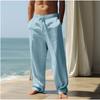 Men Linen Blend Elastic Waist Drawstring Wide Leg Pants