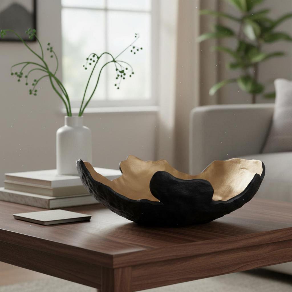 Decorative Resin Tray Luxury Look Gold and Black Bowl Artistic Shape