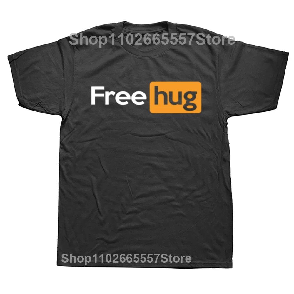 Free Hugs And Maybe A Kiss Graphic Print Tops Men Oversized New Funny T-shirt Summer Hip Hop Short Sleeve Crewneck T Shirts