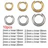 10 Piezas Pendientes de Aro de Acero Inoxidable Interior 8 mm 12 mm 18 mm Pendientes para Mujer Hombre Punk Hiphop Bisutería Regalos Joyería Accesorios para Piercing