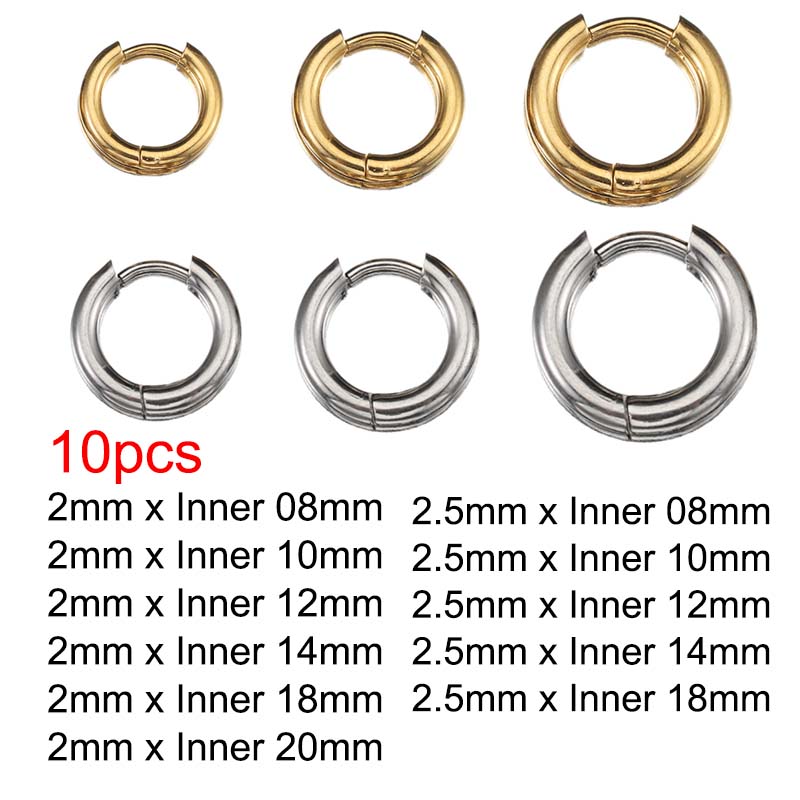 10 Piezas Pendientes de Aro de Acero Inoxidable Interior 8 mm 12 mm 18 mm Pendientes para Mujer Hombre Punk Hiphop Bisutería Regalos Joyería Accesorios para Piercing