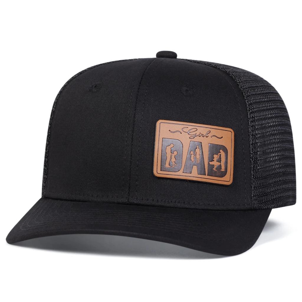 Unisex DAD Letter Brown Leather Label Baseball Net Caps Adjustable Casual Hats Spring and Summer Outdoor Sunscreen Hat