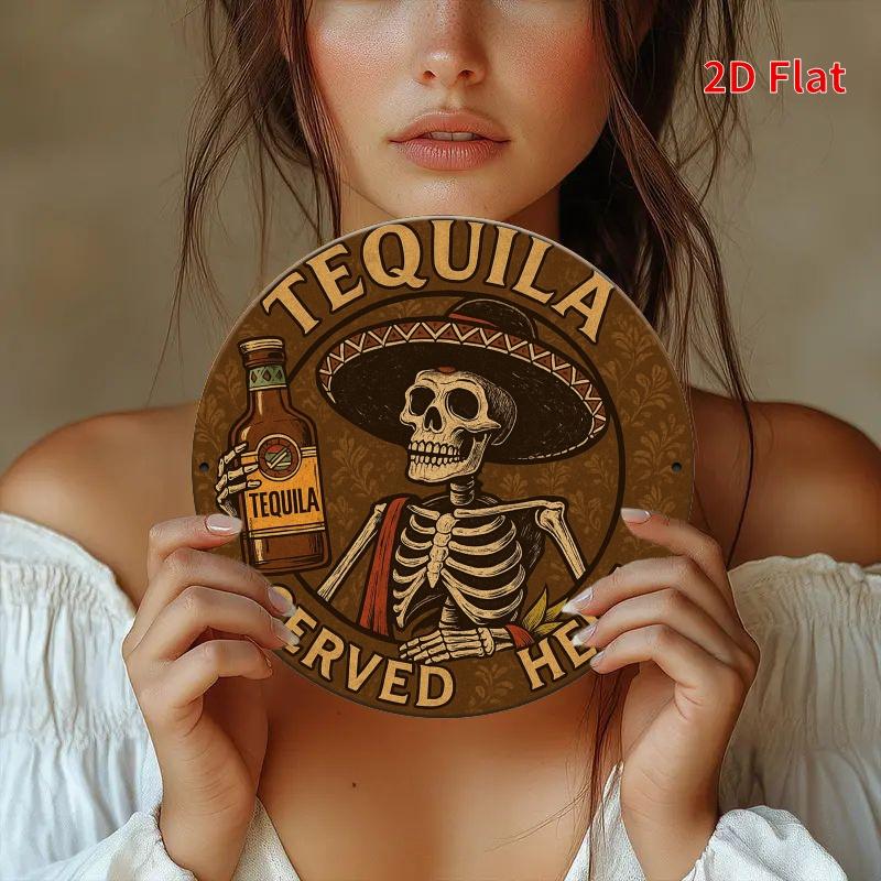 Tequila Catrina Metal Sign. 7.8x7.8 inch skeleton & sombrero decor for bar or home.