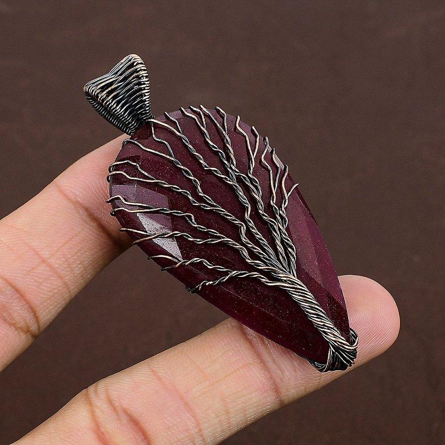 Ruby Natural Gemstone Handmade Copper Wire Wrap Jewelry Pendant 2.80" s3Q11