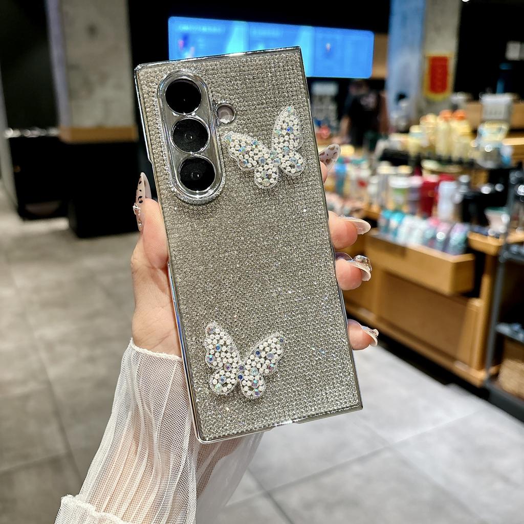 ins butterfly full diamond suitable for Samsung ZFlod7/6 mobile phone case folding screen Zflod5 glitter 4 lanyard protective case