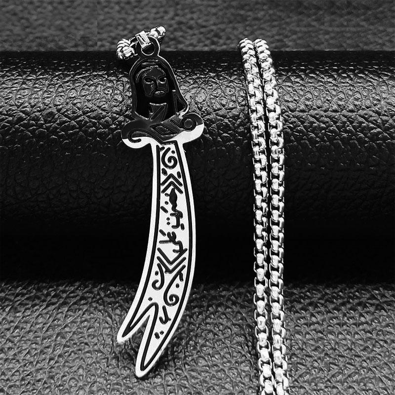 Islam Broadsword Stainless Steel Chain Necklaces Gold Color Long Necklace Pendant Men Jewelry colier homme N437S05