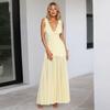 European and American women's clothing summer new solid color casual sleeveless suspender mesh splicing design long dress
