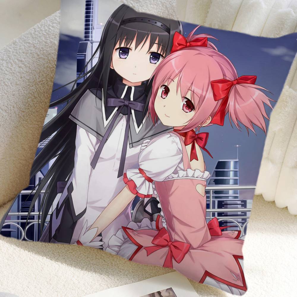 Puella Magi Madoka Magica Anime Kissenbezug Quadratisches Kissen Schlafzimmer Sofa Freizeit Komfortkissen Auto Heimdekoration