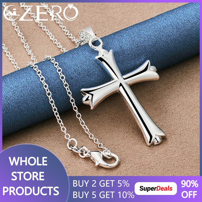 ALIZERO 925 Sterling Silver Cross Pendant Necklace 16-30 Inch Chain For Woman Man Fashion Classic Wedding Party Jewelry Gifts