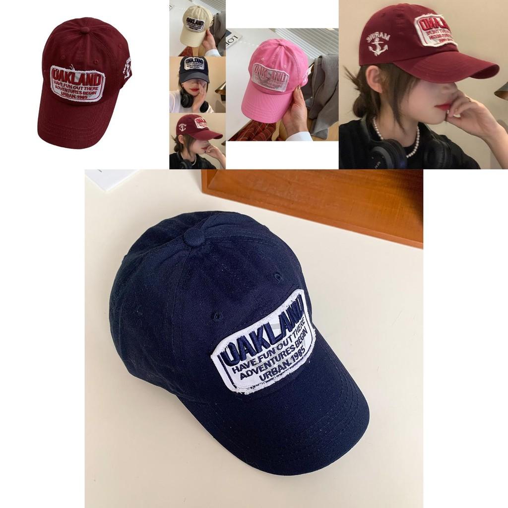 Trendy Vintage Style Baseball Cap For Women Burgundy Wide Brim Cotton Hat