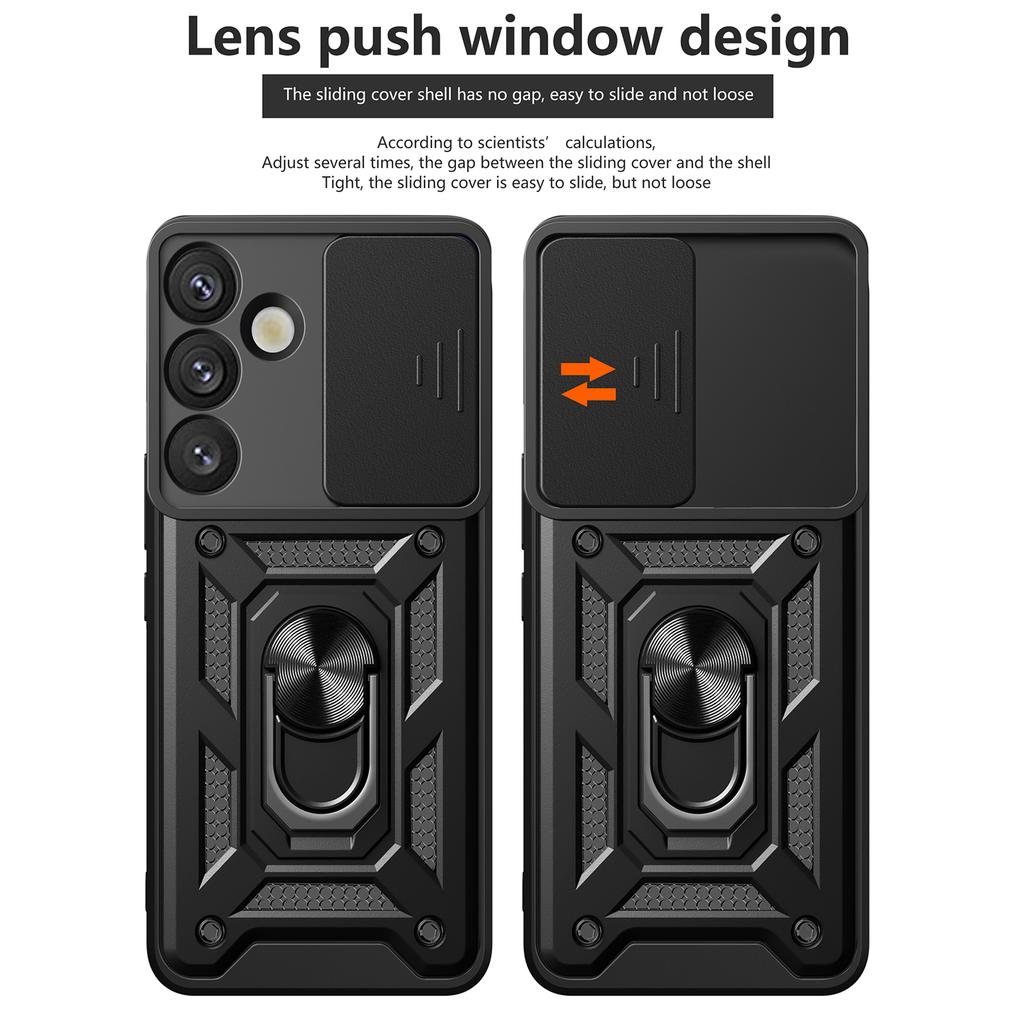 Etui na Samsunga Galaxy S25 z przesuwaną osłoną aparatu PC+TPU podpórka pokrowiec na telefon