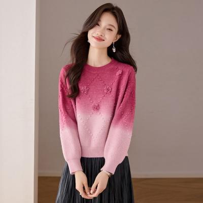 Autumn and Winter Flower Design Tops New Loose Fashionable Round Neck Knitted Sweaters Bottoming Shirts