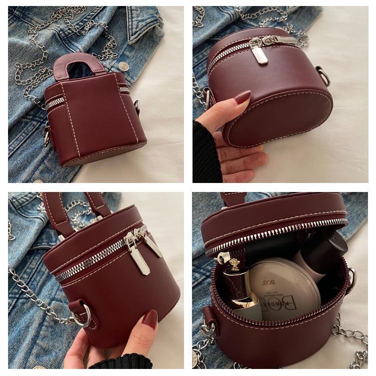 Faux Leather Bucket Bag for Women Trendy Chain Handle Crossbody Handbag