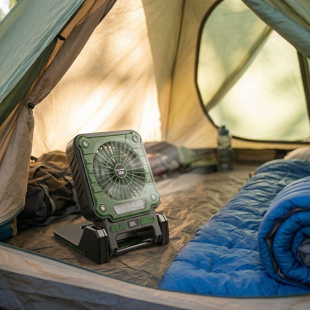 Folding Design Camping Fan Green/Orange Solar Electric Fan LED Camping Light  Car Camping