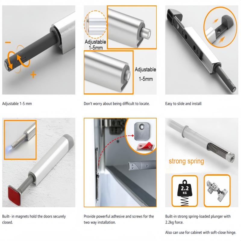 5/10Pack Push To Open Damper Buffer Magnetic Cabinet Door Latches Soft Quiet Closer Rebounder Cupboard Catch Drawer Door Stopper