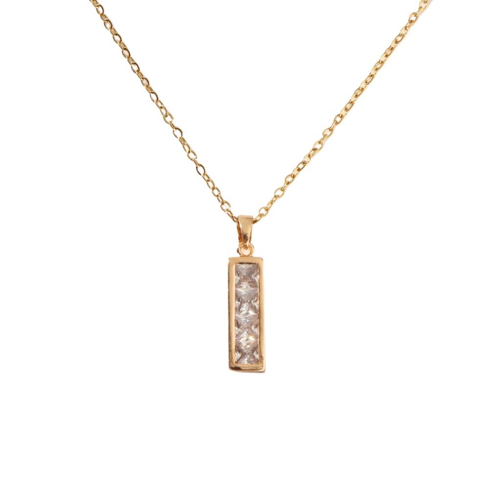 1 Piece Simple Rectangle Shape Zircon Pendant Necklaces for Women Gold Color Stainless Steel Necklace Jewelry Party Accessories