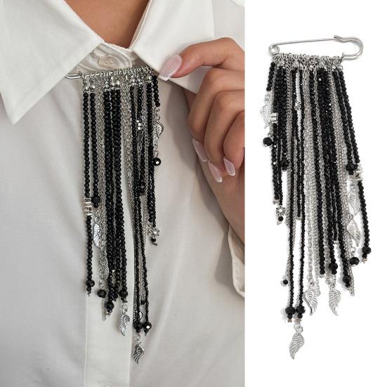 Beaded Tassel Pin Brooch Boho Chain Tassel Brooch Retro Dangle Brooch