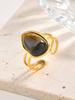 Tiger Eye Ring Geometric Natural Stone Stainless Steel Adjustable Open Double Layer Ring Women