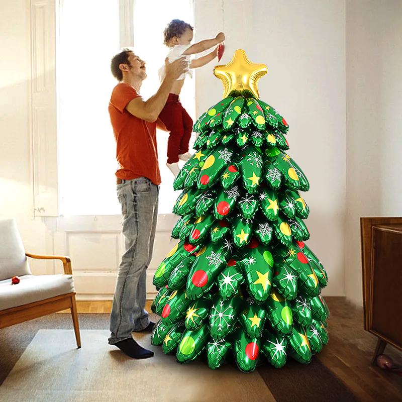 4D Christmas Tree Balloon 2024 Xmas Party Large Standing Foil Balloon Set 2025 New Year Merry Christmas Decoration for Home