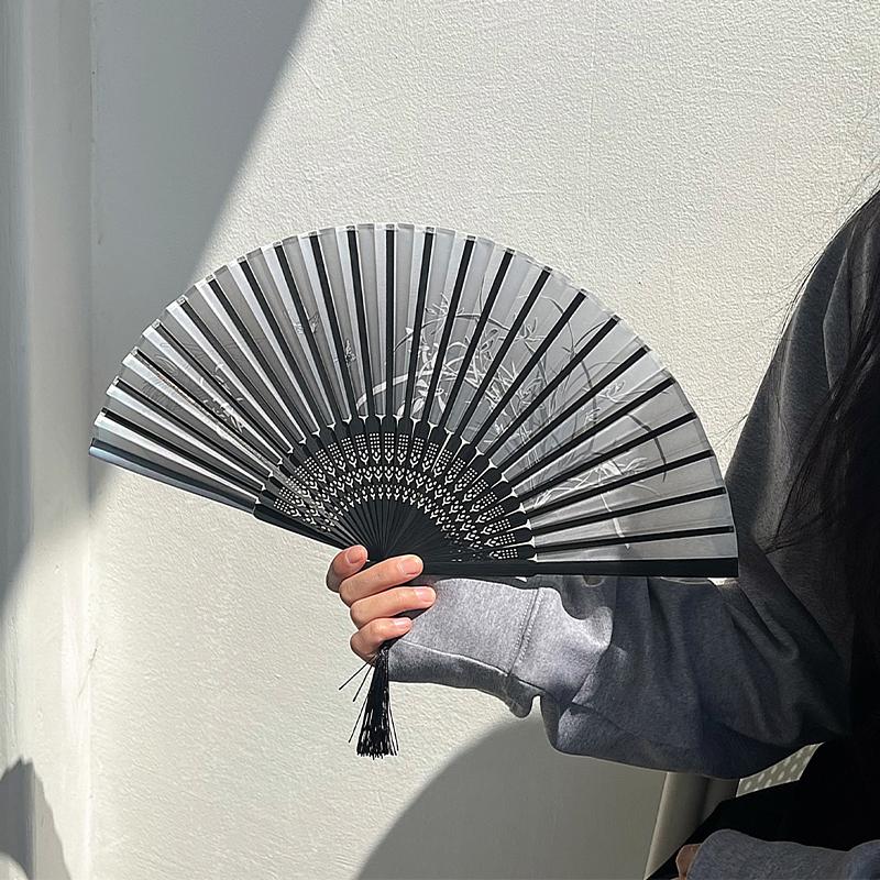 Chinese Style Black Folding Hand Fan Retro Japanese Bamboo Fans Art Craft Gifts Traditional Dancing Performance Props Home Decor